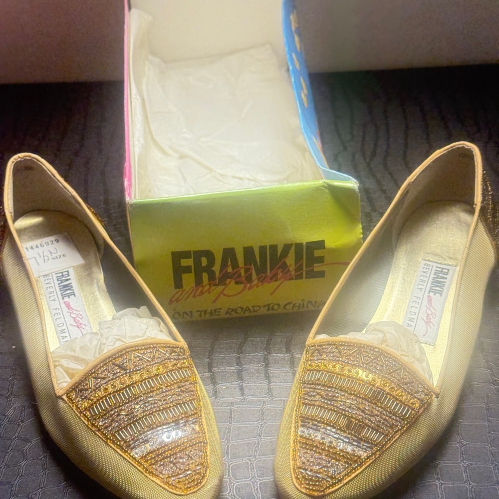 Beverly Feldman Gold Embellished Loafers